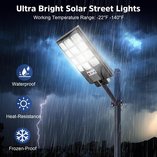 Solar Street Lights Outdoor Waterproof, 20000LM 6500K LED Motion Sensor Lights, Dusk to Dawn Solar Flood Lights with Remote, Solar-Powered Parking Lot Light, Commercial Area Lighting for Outside 2Pack