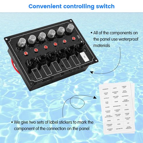 Marine Switch Panel, Haoguo 6 Gang Boat Electrical Panel with Breaker, IP67 Waterproof, Applicable to Boats Yachts Entertainment Boats