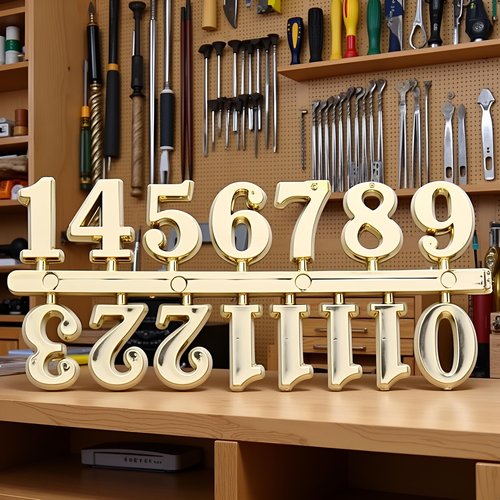 SquarezhenBo 1 Set Clock Arabic Numerals Kit,Clock Parts Digital Clock Numbers Roman Numerals Arabic Number for Replacement Repairing Clock,Clock Movement Hardware (Gold)