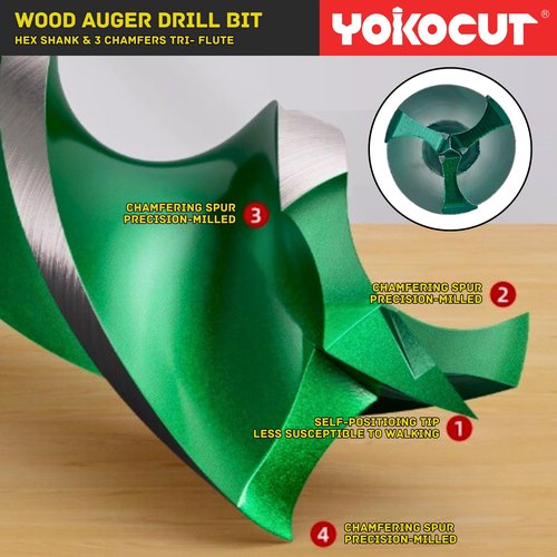 1/2"x 12" Auger Drill Bit for Wood, Hex Shank Tri-Flute Wood Drill Bits, Ship Auger Long Drill Bit for Soft and Hard Wood, Plastic, Drywall, Tree Stump and Composite Materials