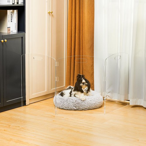 Feoyoho Acrylic Pet Gate Freestanding Foldable - Clear Dog Cat Gate for Doorways Stairs House - No-Drill Indoor Barrier Fence (24" Height-3 Panels)