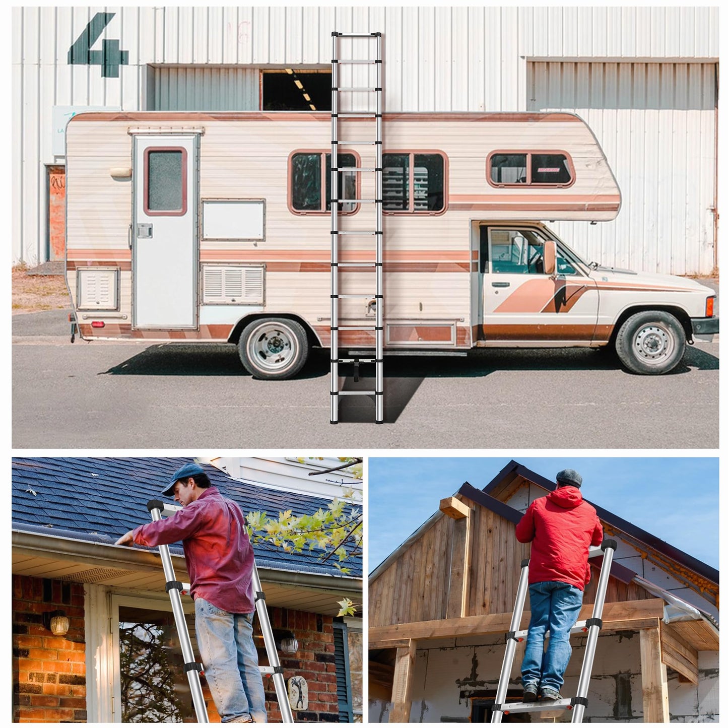 DEZEX Telescoping Ladder 20.3 FT,Aluminum Lightweight Extension Ladder with 2 Triangle Stabilizers and 2 Detachable Hooks,Safety Lock Slow Down Design Collapsible Telescopic Ladder for Home Outdoor