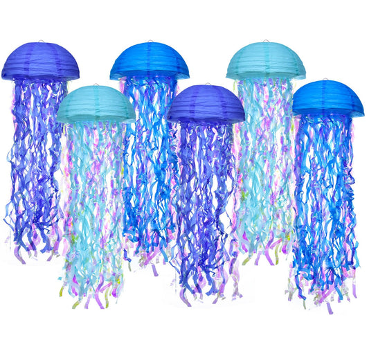 Hanging Jellyfish Paper Lanterns - HOYECHI Gradient Colorful Decor for Mermaid Theme Party, Ocean Birthday, Baby Shower, Nursery, Set of 6