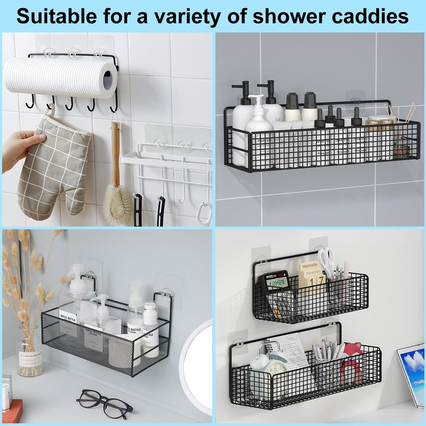 Vivinin 15 Pack Shower Caddy Adhesive Replacement, No Drilling Shower Shelf, Strong Adhesive Hooks for Showers & Kitchen Racks