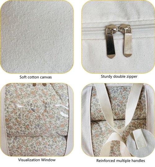 DoYiKe Soft Large Canvas Storage Bags with Zipper and Clear Window, Cotton Linen Storage Organizer for Pillows, Quilt, Blankets and Comforter, 80L, 4 Pack, Beige
