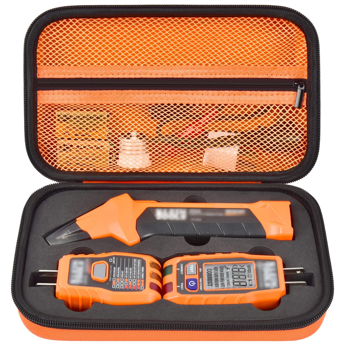 Case Compatible with Klein Tools ET310 AC Circuit Breaker Finder & 80041 Outlet Repair Tool Kit & RT250 GFCI Receptacle Tester. Electrical Storage Organizer Holder Bag (Box Only)-Orange