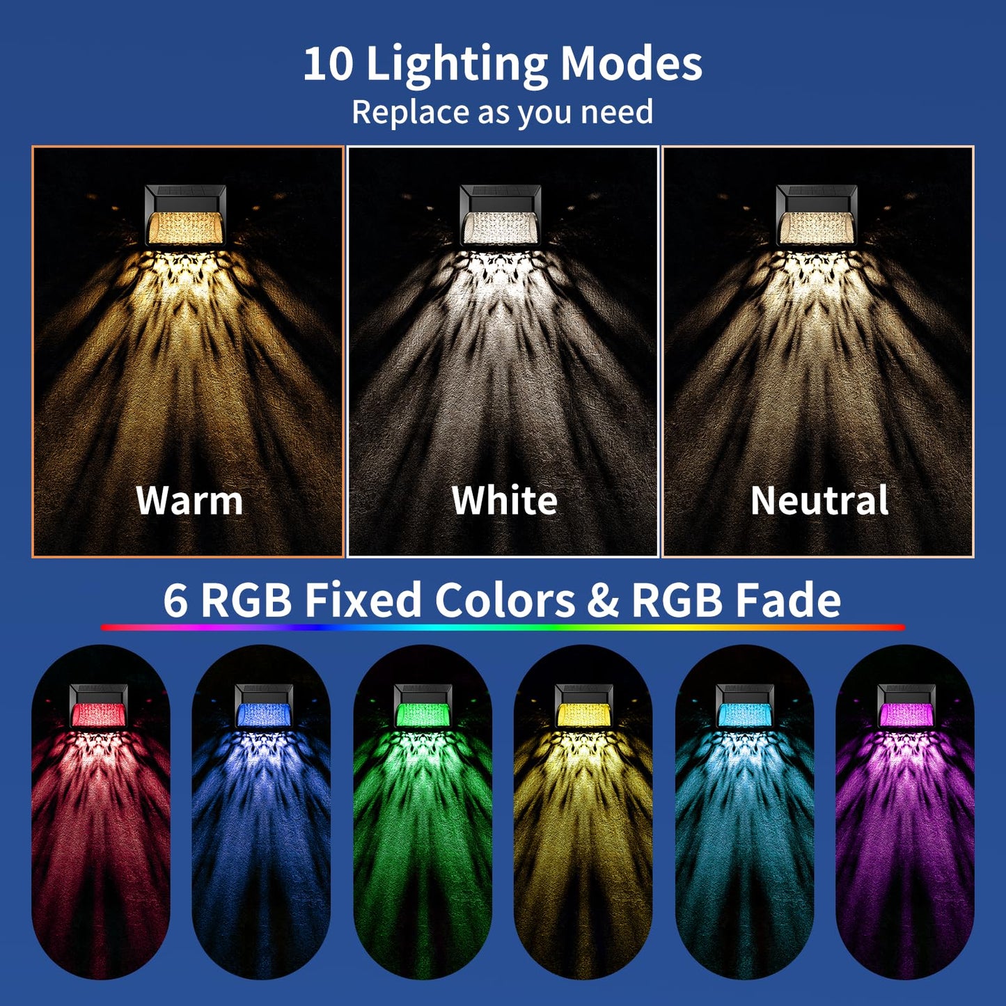 Tadyreal Solar Fence Lights Outdoor Waterproof Ip65, 10 Lighting Modes Fence Lights Solar Powered with 15 Bright Led Lens, Backyard Light Outdoor for Deck Railing Step Pool Patio Wall - 12 Pack