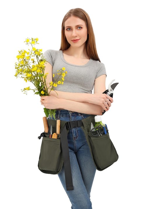 Adjustable Gardening Tool Belt with Multiple Pockets Durable Work Apron for Landscaping Crafting DIY Projects (Green)