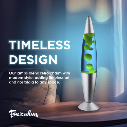 JAMBO BEZALM 16-Inch Beautiful Lamp, Relaxing Night Light Home Decor for Living Room, Office, Bedroom - Magma Lamp (16", Silver Base, Blue Liquid, Yellow Wax)