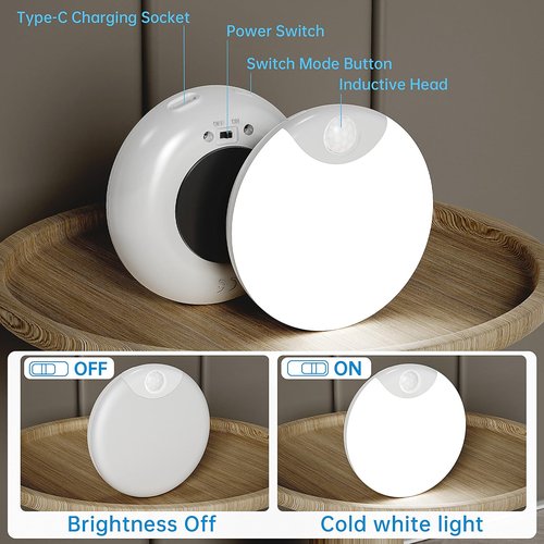 PZSUNLY Motion Sensor Night Light,LED Rechargeable Indoor Night Lights,Magnetic Cabinet Light Closet Light for Kitchen Baby Bedroom Bathroom Stairs 6 Pack (White Light)