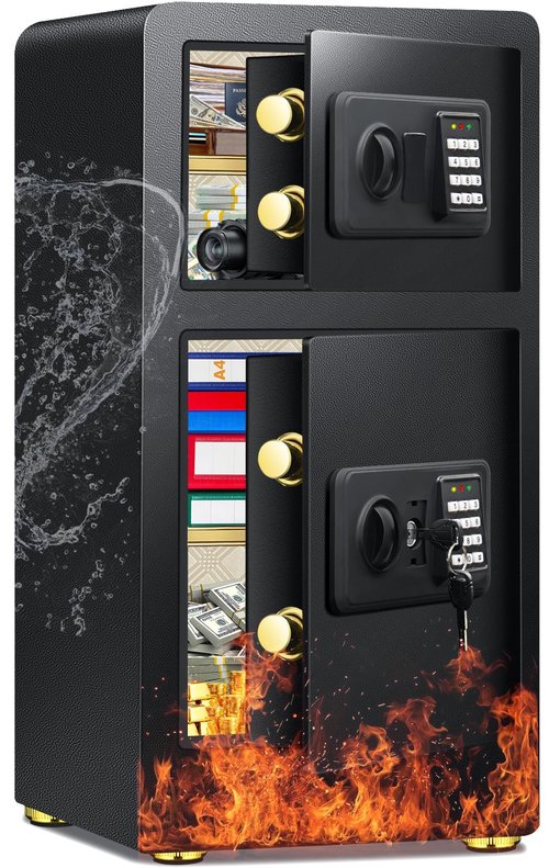 8.25 Cuft Fireproof Large Home Safe Box, Double Door Safes Box, Heavy Duty Document Safe With Keypad Key, Smart Alert, Personal Digital Money Safe For Cash Jewelry