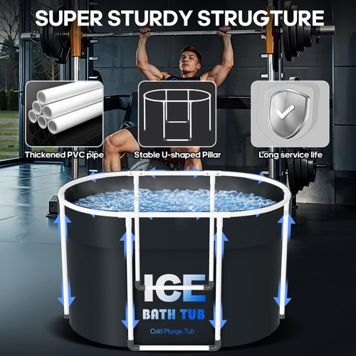 Oval Ice Bath Tub for Athletes with Cover, 130 Gal Capacity Portable Cold Plunge Tub for Recovery and Cold Water Therapy, Ice Baths for Home, Gym, Indoor, Outdoor Use