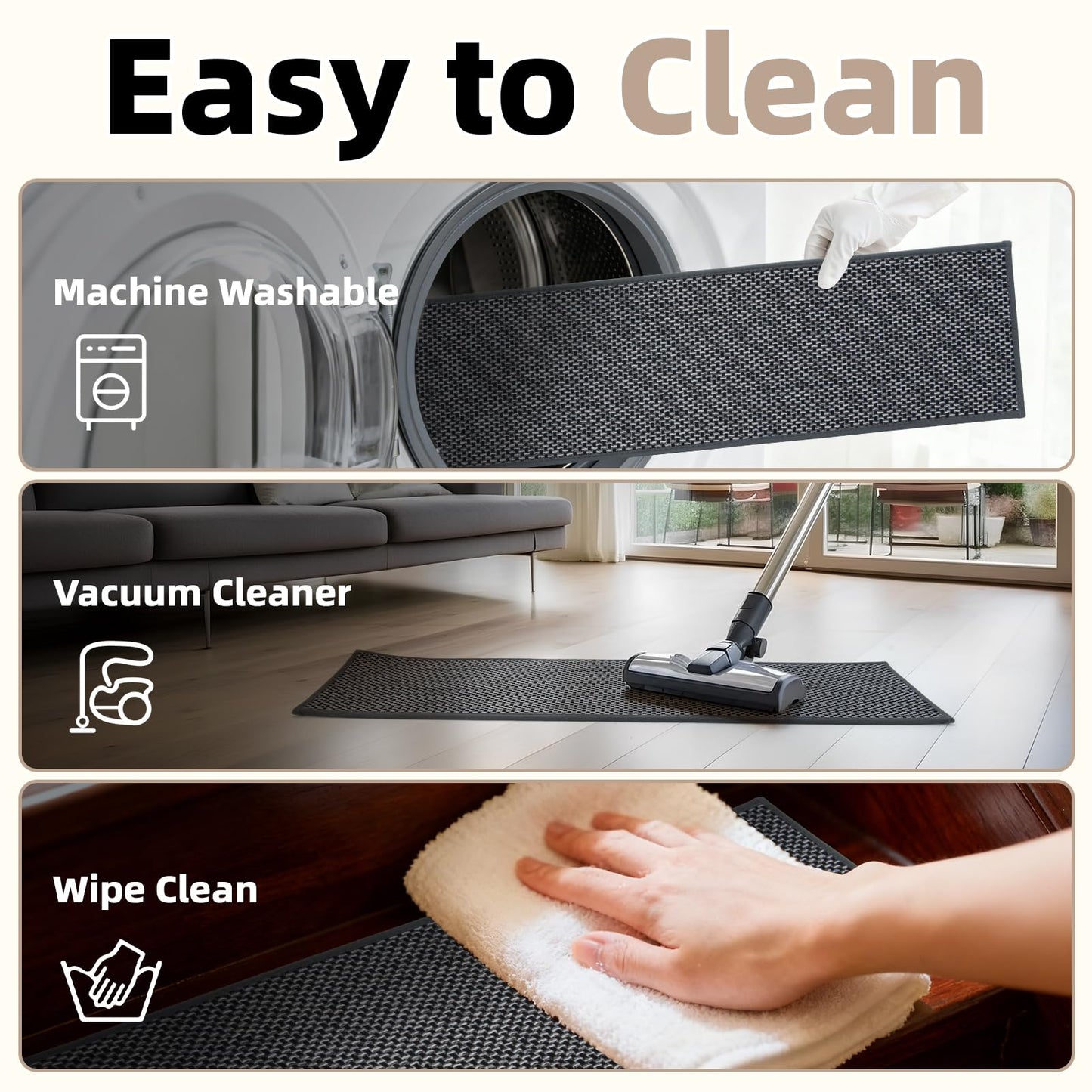 Art3d Stair Treads for Wooden Steps 15Pcs, 8" X 30" X 0.3" Non Slip Stair Runner Rugs with Reusable Adhesive for Elders Kids and Dogs, Machine Washable Peel and Stick Stair Treads Carpet, Black