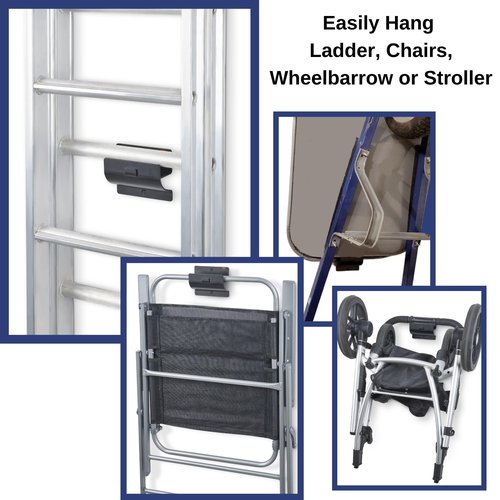 Ladder Hook - Black Heavy Duty Ladder Brackets for Garage Wall - Utility Hook for Wall Mount Ladder Storage, Folding Chair - Tool Holder to Organize Garage and Shed