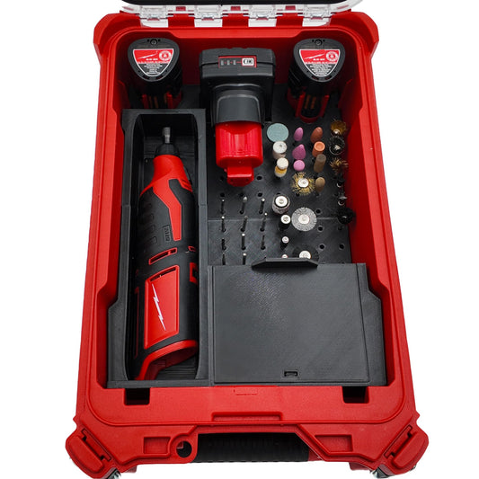 M12 Rotary Packout Organizer with Drawer and Bit Storage for Milwaukee Packout Compact Tool Box- Battery, bits, and Blade Storage- Liner Only
