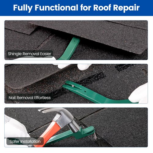Muzata Roof Shingles Removal Tool Roofing Snake Tools Pry Bar Shingle Nail Installer Heavy Duty Nail Remover Puller for Safe Replacement Panel Installation M017