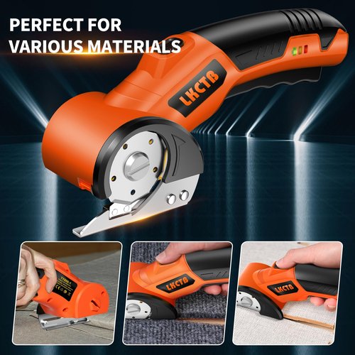 LKCTB Cardboard Cutter, Electric Scissors, 2600mAh Battery, High Efficiency Brushless Motor, with LED Light, Tungsten Steel Blade, Suitable for Cloth, Cardboard, Leather, Carpet. Orange