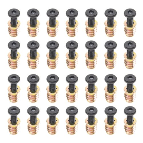 Rrina 28 Sets 1/4-20 x 25/32" Furniture Screw Nut Threaded Wood Inserts Bolt Fastener Connector Hex Socket Drive 1/4-20 x 19/32" Screw-in Nuts