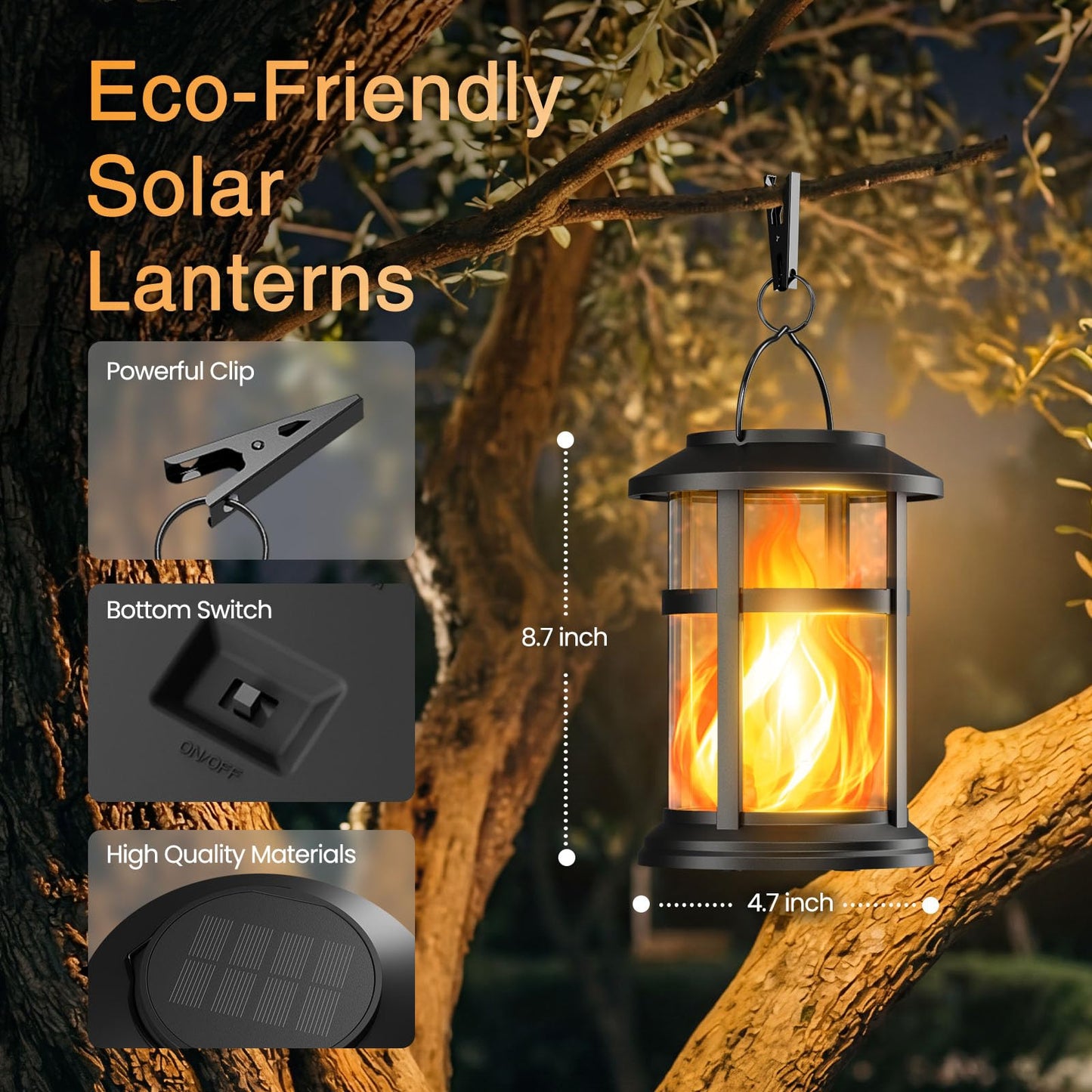 Otdair 4 Pack Solar Lanterns Outdoor Waterproof, Upgraded Flickering Flame Hanging Solar Lights for Outside, Solar Powered Lantern for Patio Yard Garden Porch Decor, Gift for Mom Housewarming