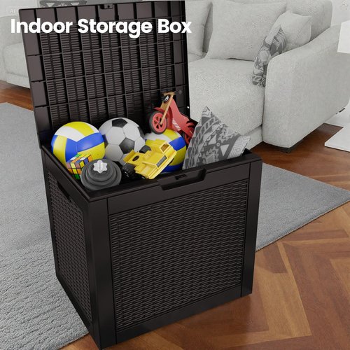 ComeWay 31 Gallon Outdoor Storage Box - Waterproof Resin Rattan Deck Bin for Indoor & Outdoor Use - Lockable & UV Resistant - Ideal for Package Delivery, Patio Cushions & Gardening Tools, Black