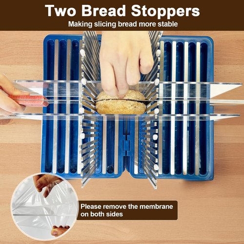 Bread Slicer for Homemade Bread, 304 Stainless Steel Bread Cutter, Adjustable Sourdough Slicer, Foldable Bread Slicing Guide for Loaf, Bagel, Sandwich, Cakes, Blue