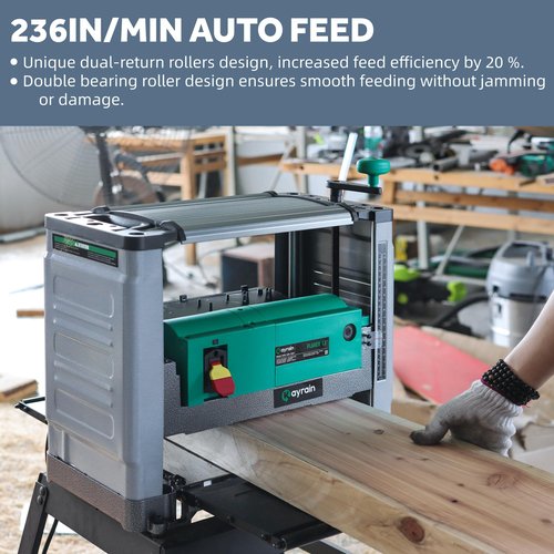 Kayrain 13'' Benchtop Planer 15A 2000W - HSS Double-sided Blade & 85% Dust Collection, 0.008'' Precision, 3-Yr Warranty for Hardwood/Softwood