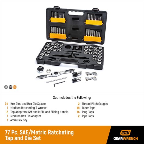 GEARWRENCH 77 Piece SAE/Metric Ratcheting Tap and Die Set -3887