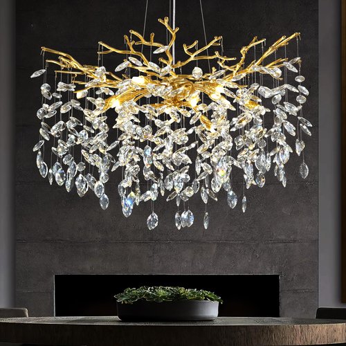 kvtinmty Modern Crystal Chandelier, 30" Chandeliers for Dining Room,Gold K9 Crystal Tree Branches Crystal Chandelier,10-Light Living Room Chandeliers, Fo Entryway,Foyer,Bedrooms