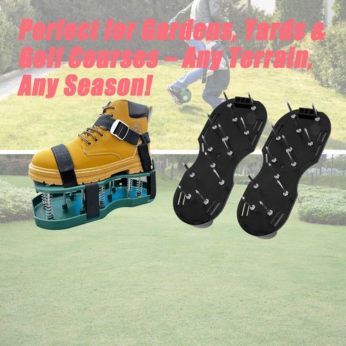 Lawn Aerator Shoes with Heavy-Duty Spikes - Adjustable Garden Aerating Shoes for Men & Women - Pre-Assembled Soil Aeration Tool for Grass, Patio, Yard, and Golf Course (Green-Upgraded Version)