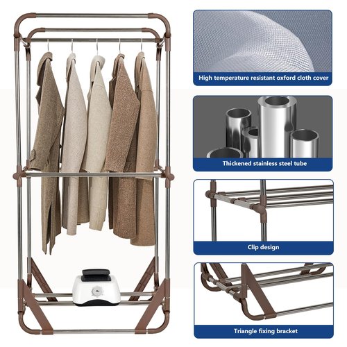 Uten Clothes Dryer, 1500W Power Electric Clothes Dryer Machine with Timer, 2-Tier Laundry Drying Wardrobe, Foldable Drying Rack for Travel, Apartments, RV, Home