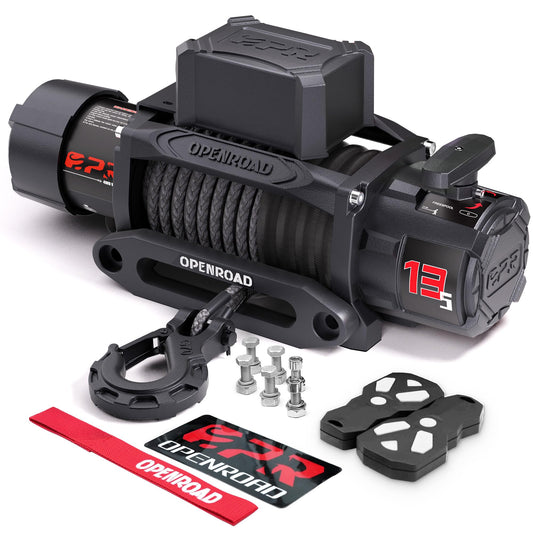 OPENROAD 13500 lb Recovery Winch with Synthetic Rope and 2 Wireless Remotes - IP68 Waterproof 12V Electric Winch for Jeep, SUV, Truck & Trailer - Panther Series 3S
