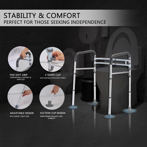 FSA/HSA Eligible Toilet Safety Rails, Adjustable Toilet Frame for Elderly, Seniors, Handicap & Disabled, Foldable Handicap Toilet Handles Fit Any Toilets (300 LB)