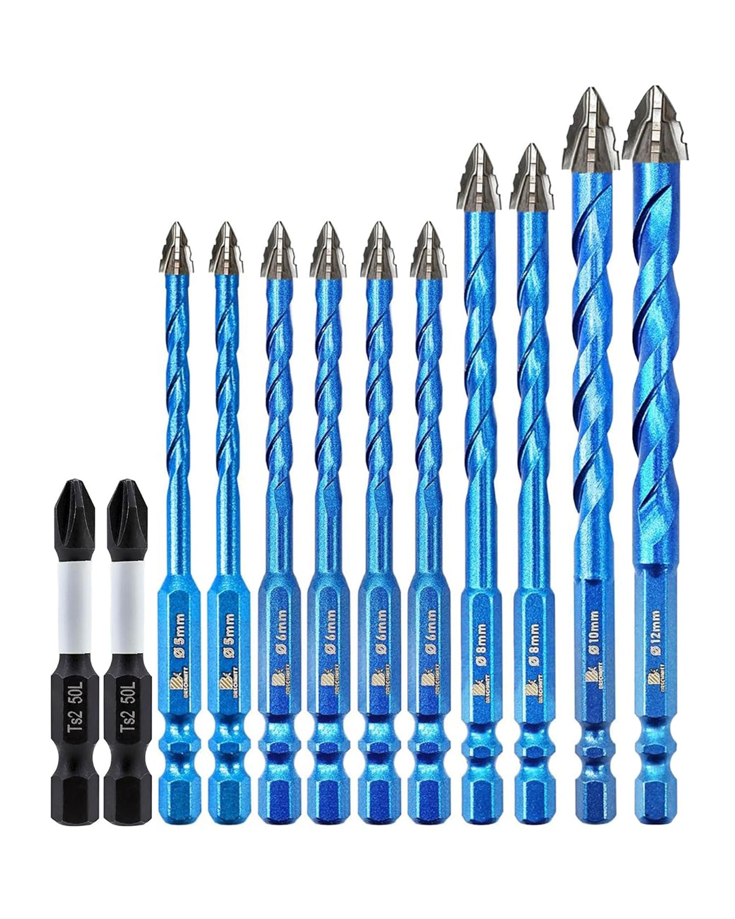 BRSCHNITT Serrated Concrete Drill Bit Set 3/16"*2,1/4"*4,5/16"*2,3/8",1/2" & Phillips Bits - Carbide Masonry Drill Bits for Brick/Ceramic/Tile/Wood/Plastic/Hex Shank Drills