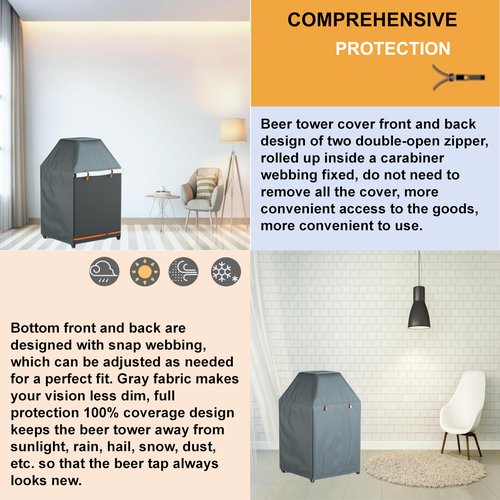 Kegerator Cover with 600D Waterproof Oxford Fabric for Protecting Outdoor or Indoor Beer Tower Dust Cover, 26.8x26.8x45.7 Inches