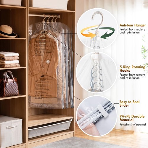 TAILI Hanging Vacuum Sealer Storage Space Saver Bags for Clothes, Suits, Coats or Jackets, 4 Pack Jumbo 53x27.6 Inches, Clear