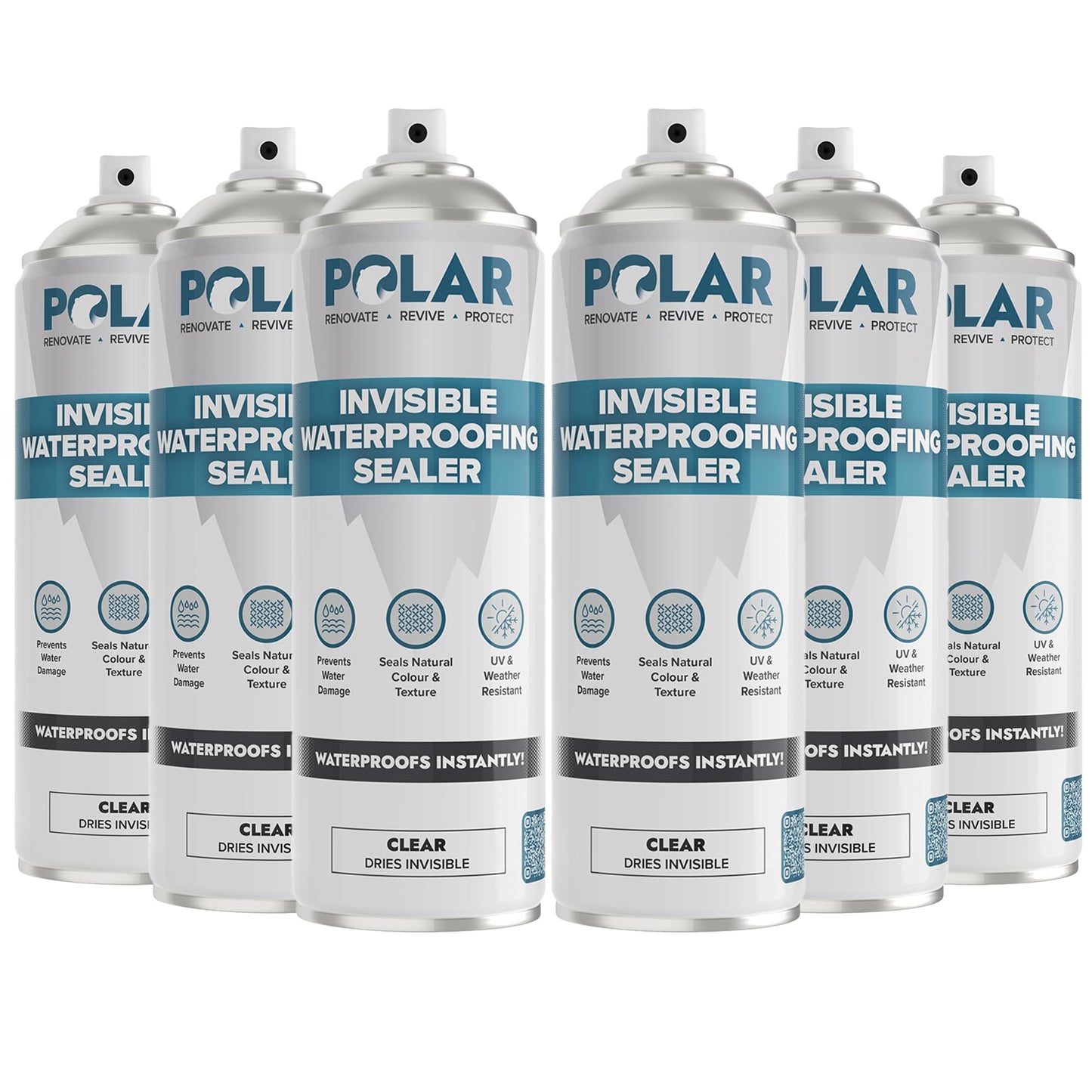 Polar Invisible Waterproof Sealer Clear - 6 x 20 Fl Oz | Instant Waterproof Sealant for Fabric, Concrete, Brick, Wood & Masonry | Long Lasting Protection for Interior & Exterior Surfaces