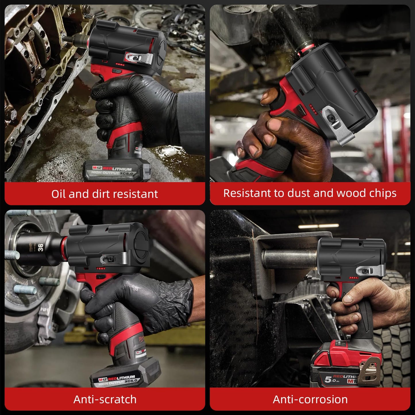 Muscovite 2562-20, 2563-20, 2563p-20 Impact Driver Rubber Protective Boot Cover Fit for Milwaukee M12 Fuel Stubby 3/8" & 1/2" Impact Wrench - 49-16-2563