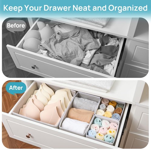 Vtopmart 12 Pack Baby Clothes Organizer, Dresser Drawer Organizer for Baby Clothing, Foldable Fabric Closet Drawer Storage Bins, Dresser Dividers for Bra, Socks, Ties, Scarf