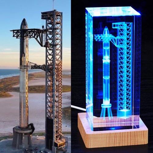 【Collector's Gifts】 SpaceX Starship Crystal Lamp, 3D Laser-Etched Rocket Night Light, Ultimate Gift for Space Enthusiasts, Sci-Fi Fans & Mars Dreamers (Regular)