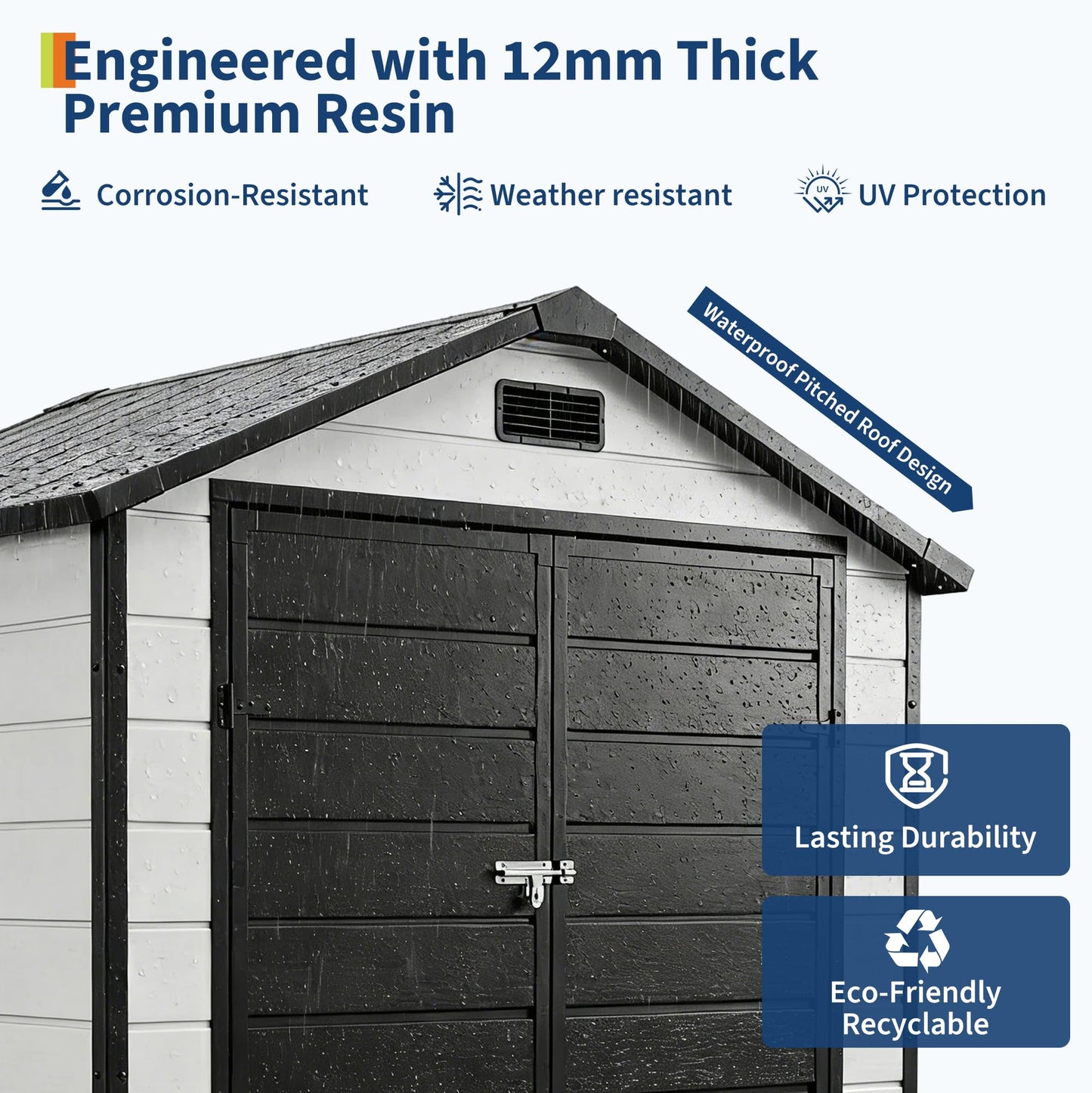 Garvee 6x4 FT Outdoor Storage Shed with Floor, Plastic Resin Garden Shed with Window & Sloping Roof & Lockable Door for Patio Backyard Garden, Lawn Mower, Bike, Tool Storage
