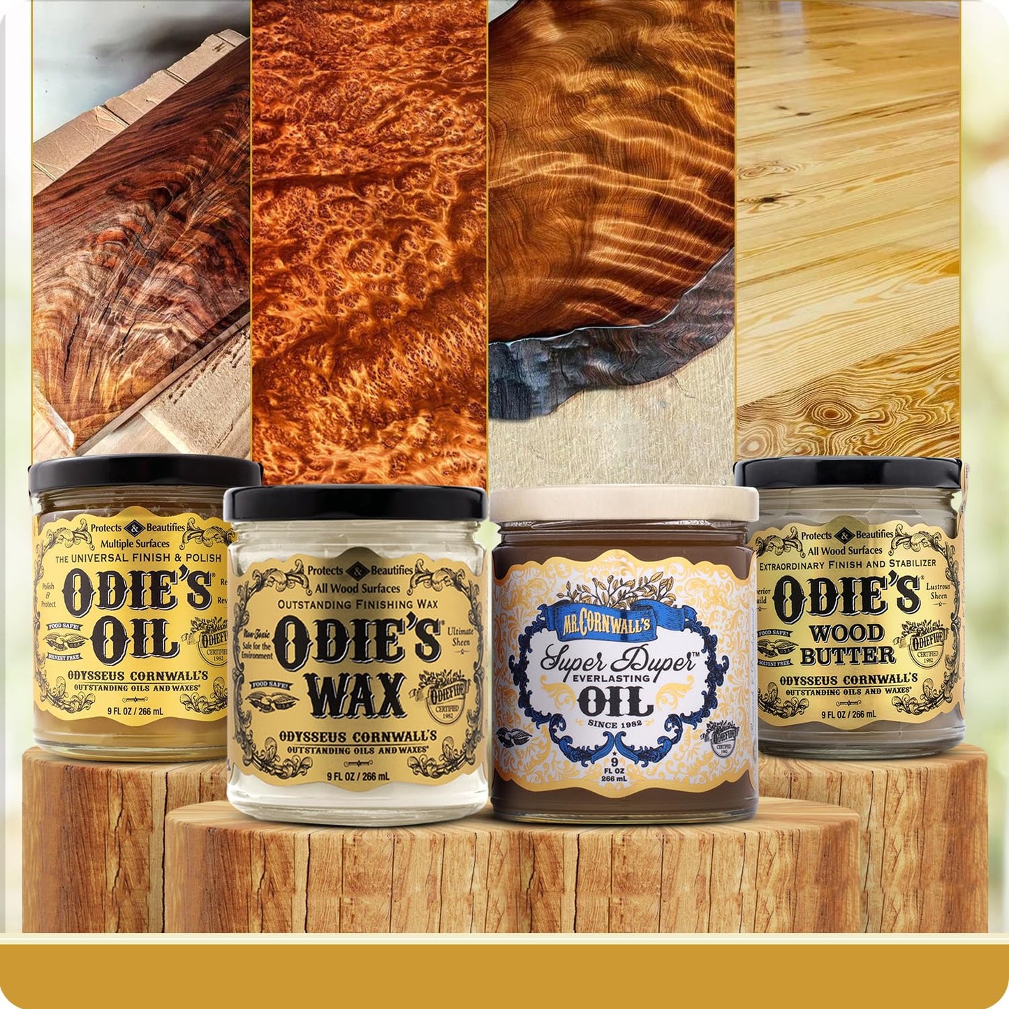 Odie’s Universal Finish Kit: 4-in-1 Bundle (9 oz) - Includes Odie’s Oil, Super Duper Oil, Wood Butter & Wax. Naturally Protect & Beautify Wood, Metal, Leather, Plastic & More