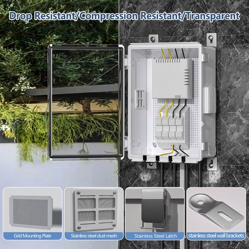 Animacyn ABS Electrical Junction Box, Ventilated Design, Cable Grommets, IP65 Waterproof Enclosure, Indoor/Outdoor Use with Mounting Panel .(Clear Cover, 13.8"x9.7"x5.9")