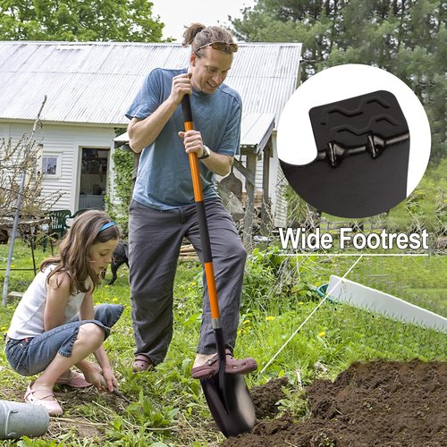 VNIMTI Heavy Duty Gardening Shovel, 56 Inch Round Blade with Fiberglass Handle (Orange)