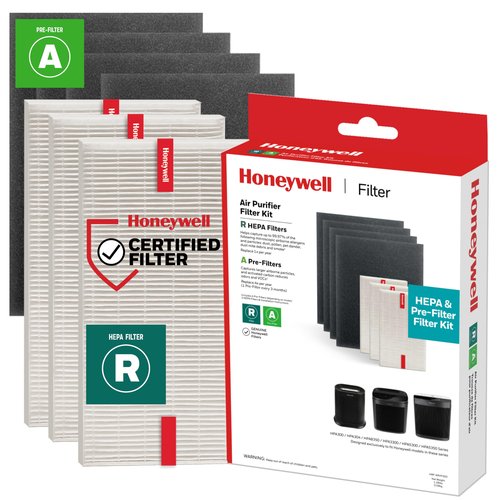 Honeywell HEPA Air Purifier Filter Kit – Includes 3 HEPA R Replacement Filters and 4 A Carbon Pre-Cut Pre-Filters – Airborne Allergen Air Filter Targets Wildfire/Smoke, Pollen, Pet Dander, and Dust