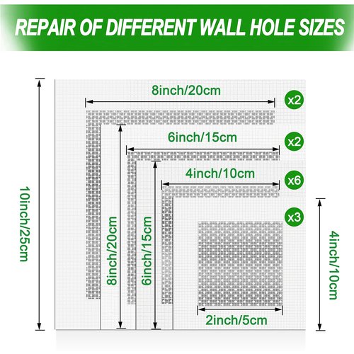 FixBuild Drywall Repair Kit, 13 Piece Aluminum Wall Repair Patch Kit, 2/4/6/8 inch Aluminum Drywall Patch, Quick Fix Plaster