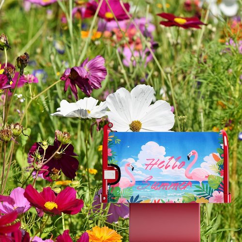 Tropical Flamingo Magnetic Mailbox Cover, 21x18 Inch Standard Size Summer Beach Magnet Mailbox Wraps Post Letter Box Cover for Outdoor Garden Yard Farmhouse Home Decor