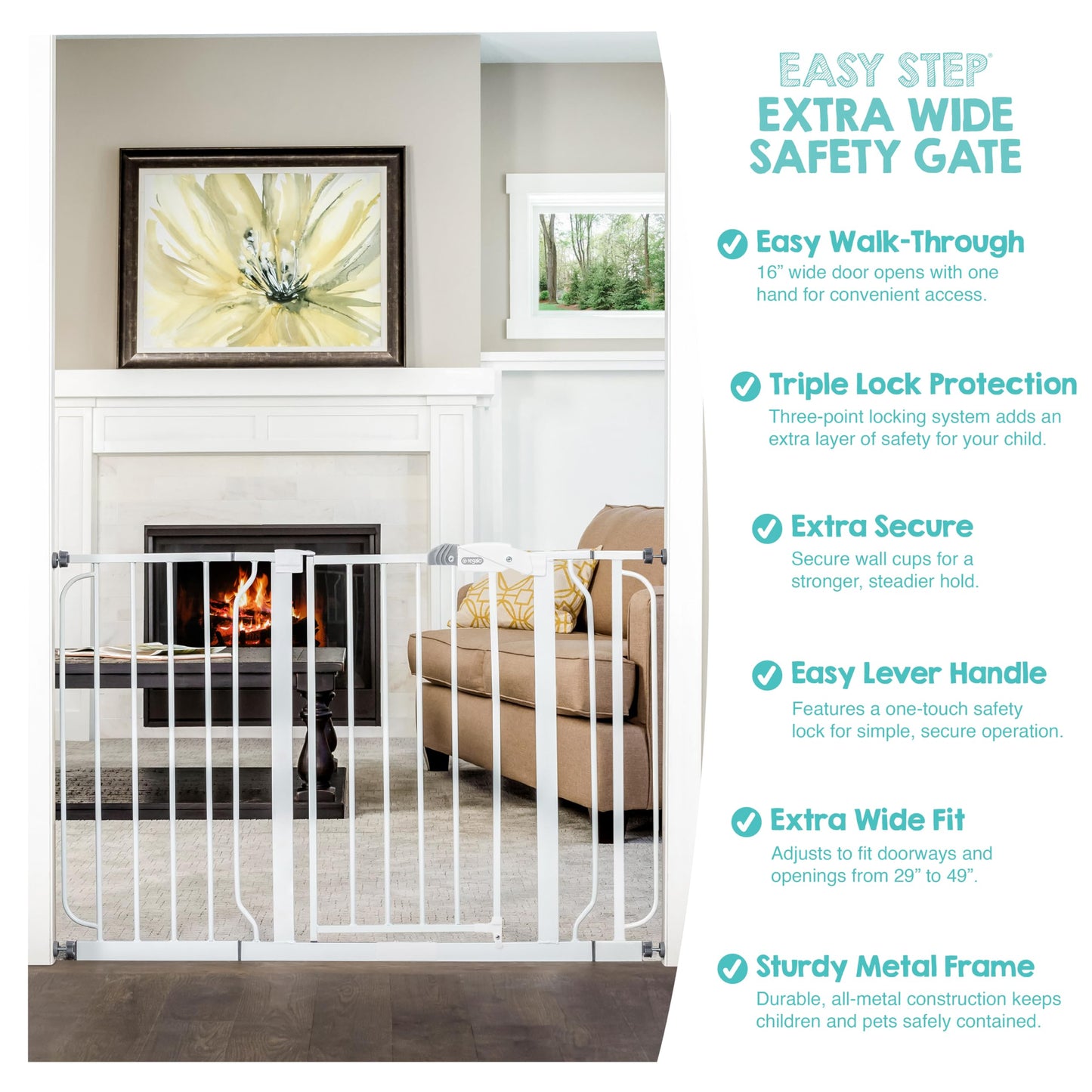 Regalo White Extra Wide Metal Pet Gate, 2" L X 49" W X 30" H