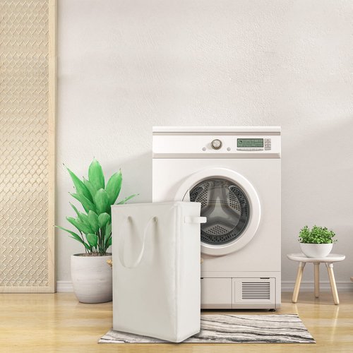 Odonata Slim Laundry Hamper Handles Collapsible Laundry Basket Thin Dirty Clothes Basket Narrow Laundry Bag Foldable Dirty Hamper 45L (Beige)