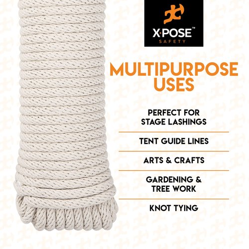 Xpose Safety #10 Sash Cord – 5/16 Inch x 100 Ft – White Cotton Rope with Nylon Core – Low Stretch Utility Cord for Window Sash, Tie Down, Clothesline, Camping, Rigging, DIY, Crafts, Home Improvement