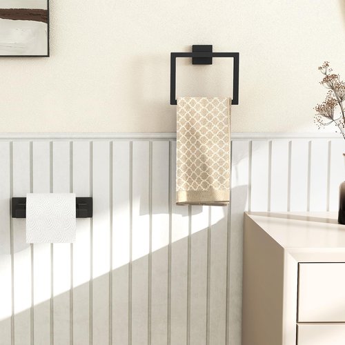 Toilet Paper Towel Holder Wall Mount, Stainless Steel Hand Towel Holder and Tissue Roll Toilet Paper Holder Set for Bathroom, RV, Kitchen, Matte Black Bathroom Accessories Hardware Set